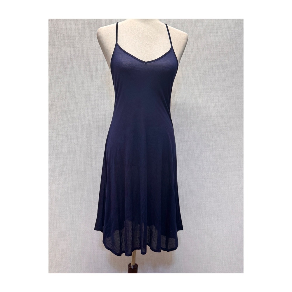 Eileen Fisher Sheer Dress Womens XS Navy Blue‎ Modal Racerback Minimalist Summer